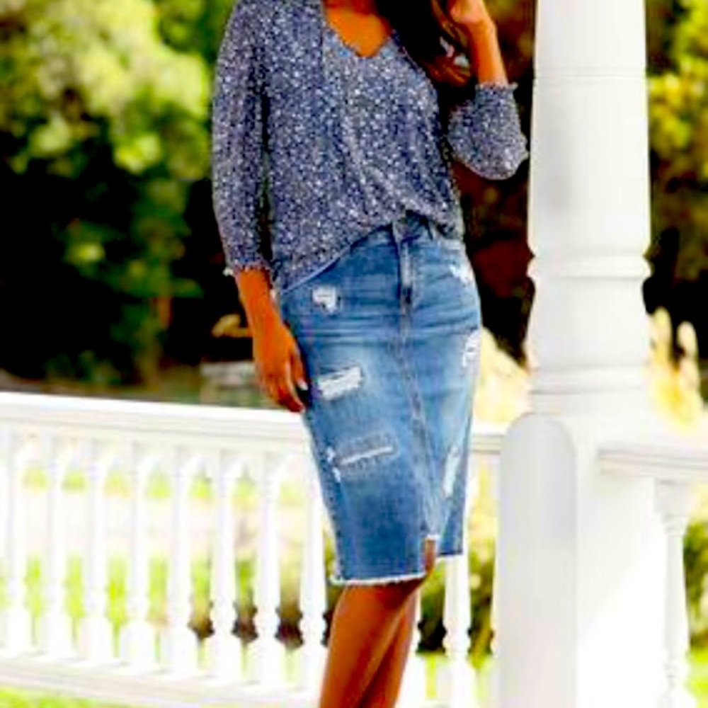 Distressed Denim Skirt